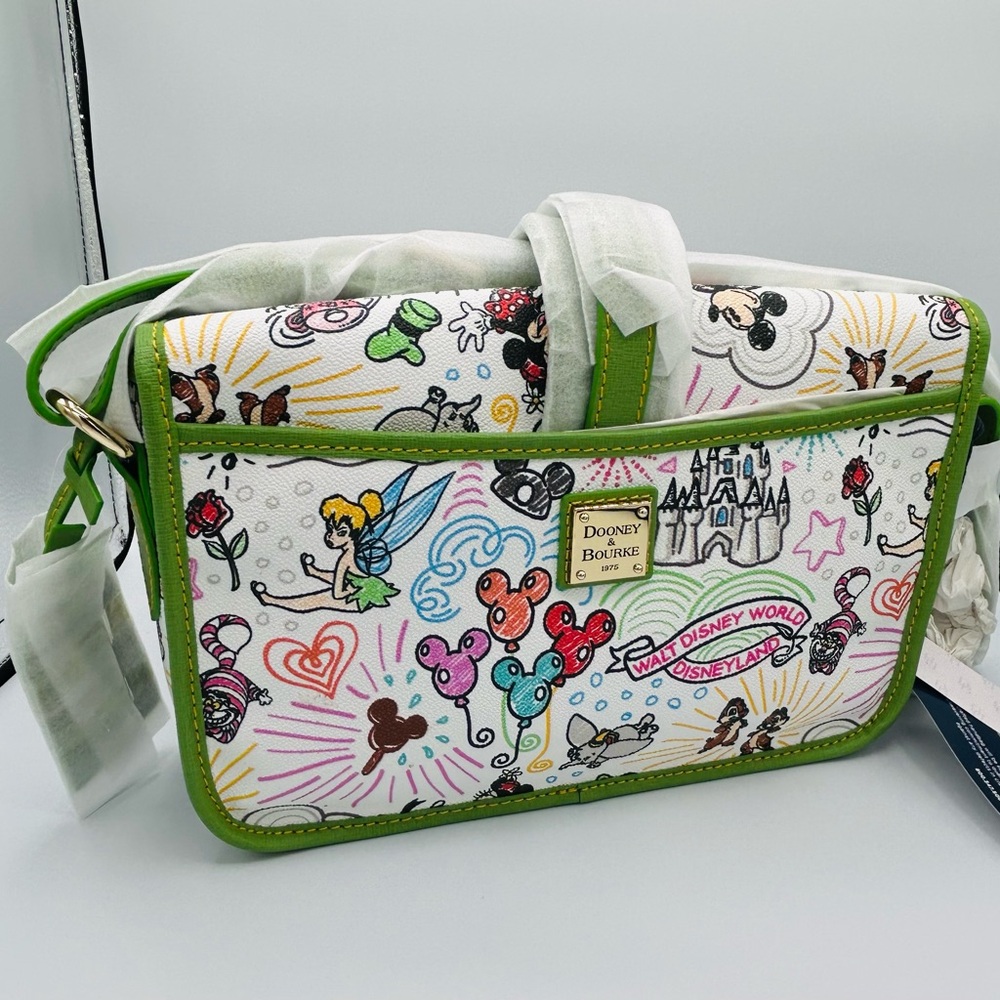 Dooney & Bourke Disney White and Green sketch Crossbody Bag 10th anniversary